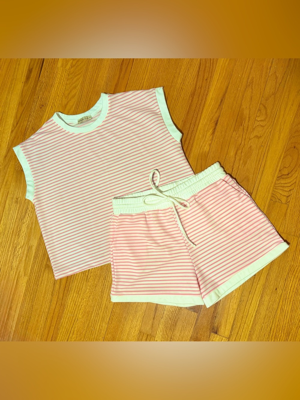 Zenana Pink & White Striped Short Set